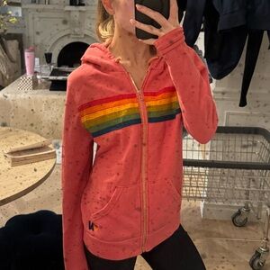 aviator nation 5 stripe zip up, size small pink. Near perfect condition!